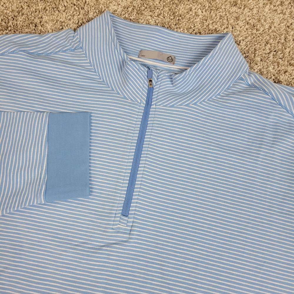 TASC Mens 2XL Blue White Striped Performance Stretch Golf Quarter Zip LS